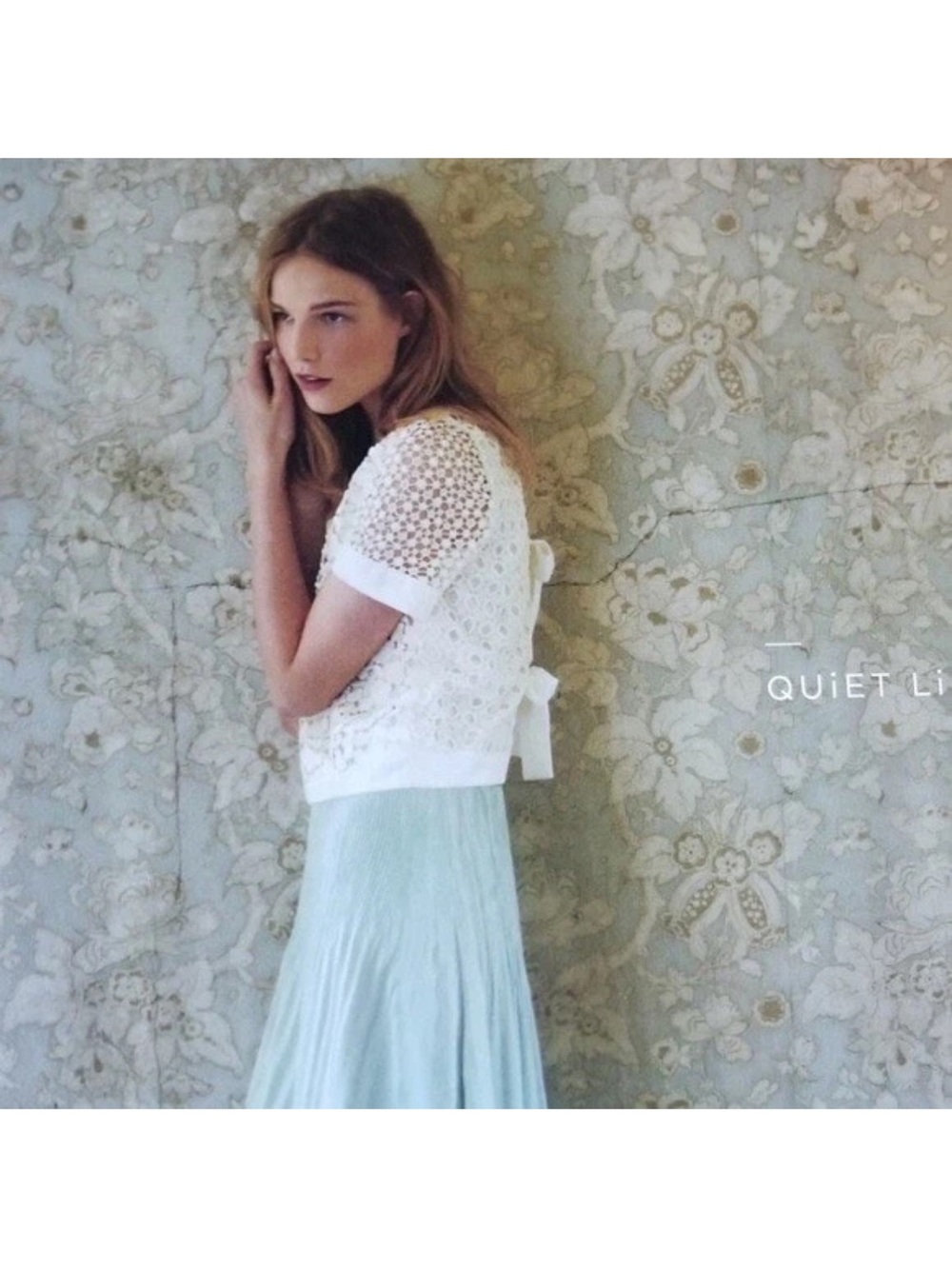Twinkle by Wenlan for Anthropologie Cream Floral Lace Blouse with Tie Back